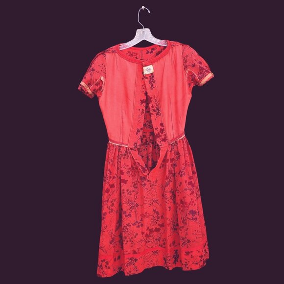 Vintage Lanz Dress 60s Fit and Flare XS Red Floral Wool Linen With Pockets - Picture 12 of 14